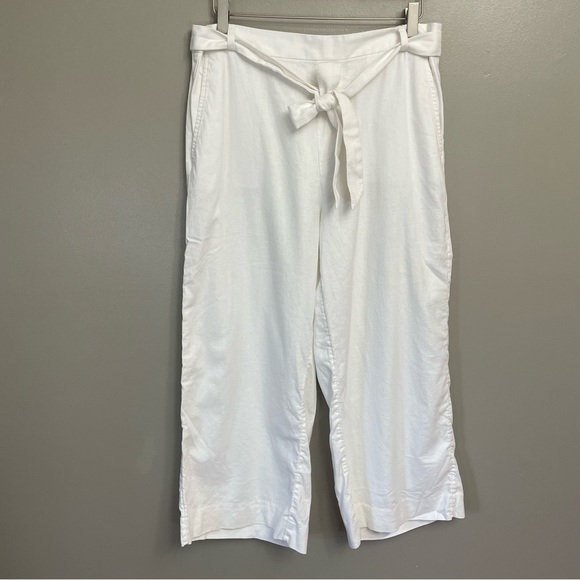 Banana Republic Rowan Wide Leg Cropped Pants White High Rise Pockets 12 Linen - Picture 1 of 9